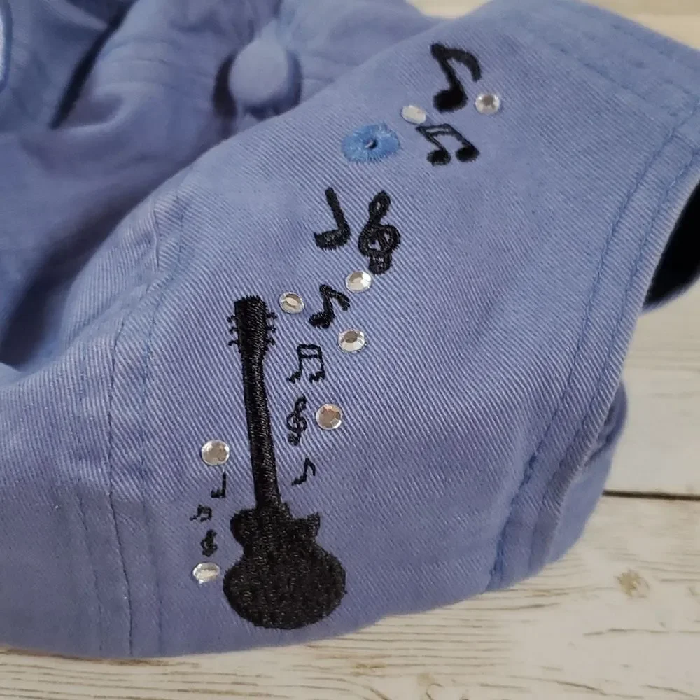 Gibson Pure Guitarists Baseball Cap‎ Hat Cornflower Blue w Crystals Bling Ladies
